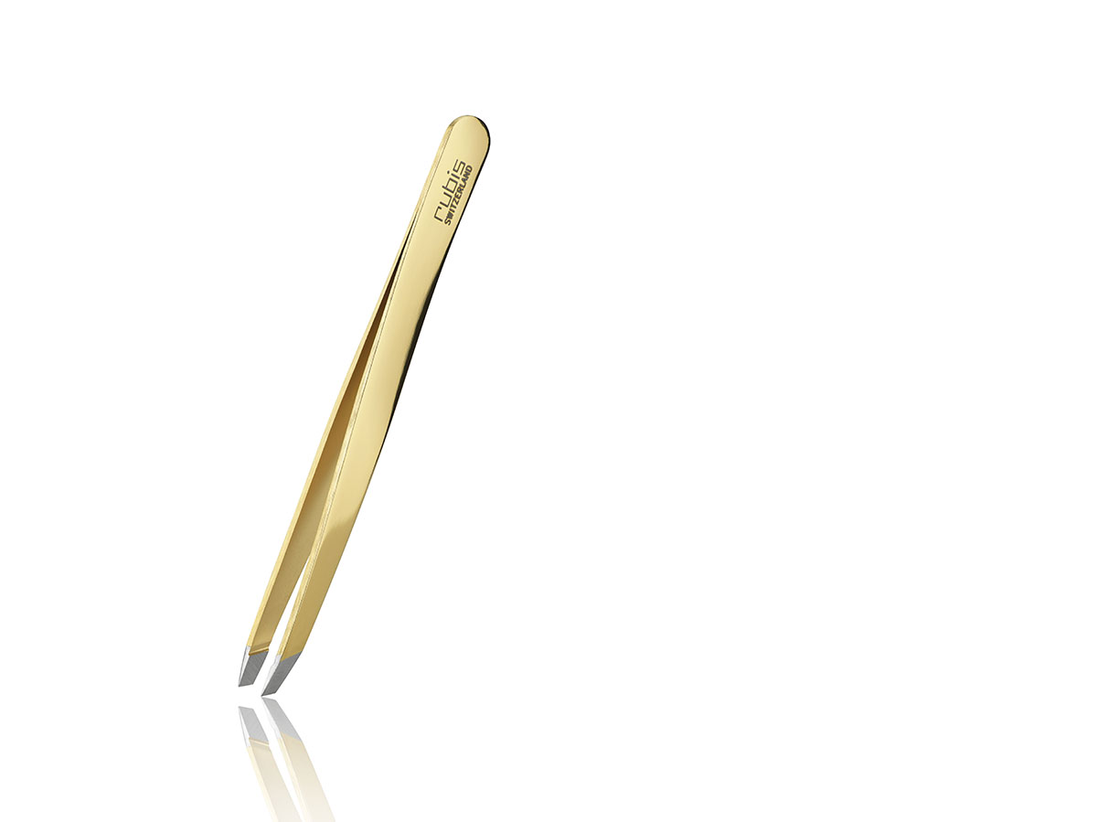 Rotes Spiegeletui mit aus echtem Leder und Classic glänzende Gold Pinzette